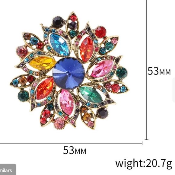 Purple Rhinestone Floral Brooch Pin Flower Rivoli Gold Tone - Picture 2 of 2